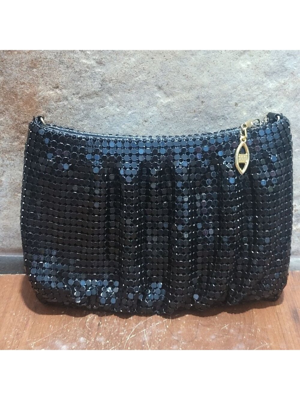 Black Metal Bead Evening Purse Black Metal Crossbody Shoulder Strap